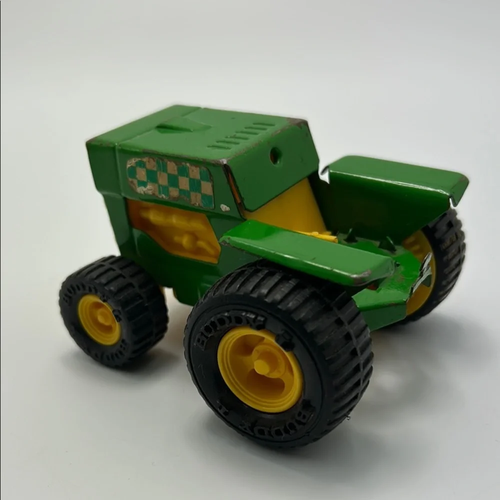 Vintage Buddy L Green Farm Toy Tractor Checkered Yellow Made In Japan Die Cast